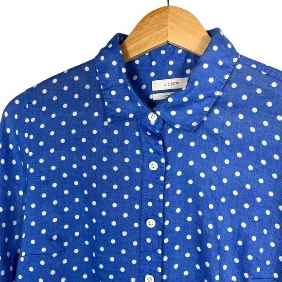4 for $40 SALE!J Crew Perfect 100% Linen Button Up Shirt, Blue Polka Dot, Size 2 - Picture 3 of 11